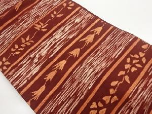 手織り紬変わり横段に花葉模様名古屋帯